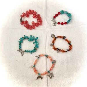 Lot of 5 Artisan Made Bracelets Beaded Charms Real Stone Agate Metal Clasps.